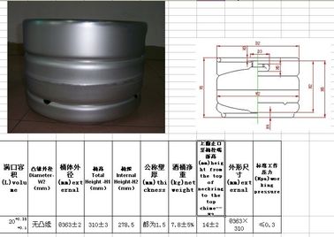 Food Grade Steel 304 20 Litre Beer Keg , Empty Beer Keg Convenient For Beer Storage